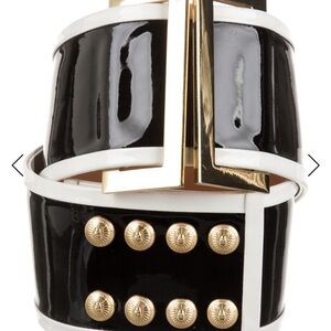 BALMAIN Black and White Patent belt Gold Accents